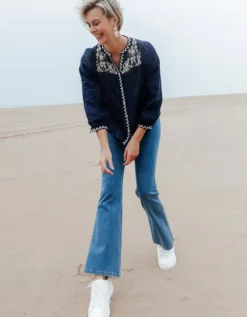 Jean flare coton bleu