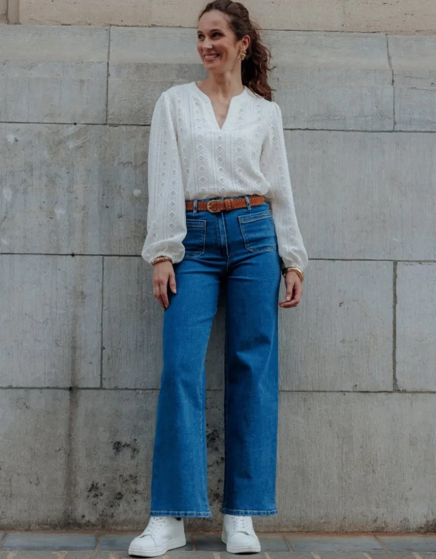 Jean large coton bleu