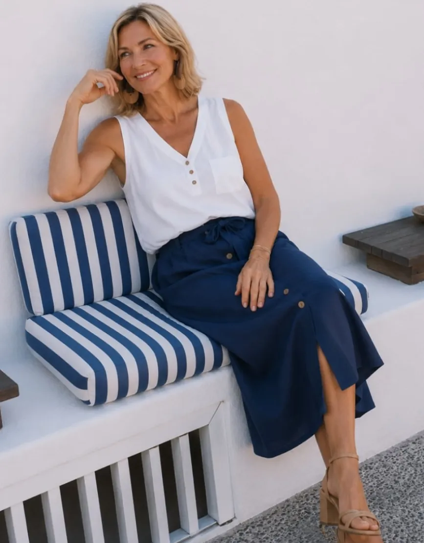 Jupe longue lin bleu