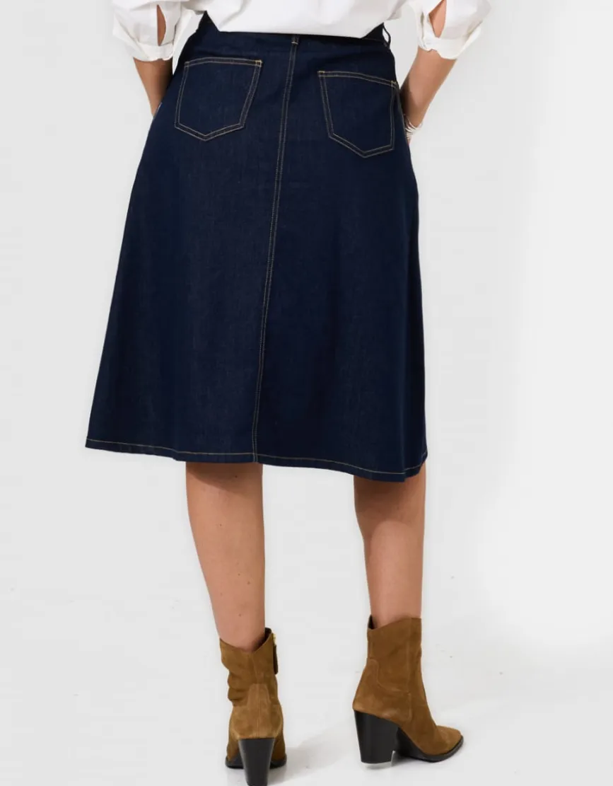 Jupe mi-longue jean brut