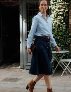 Jupe mi-longue jean brut