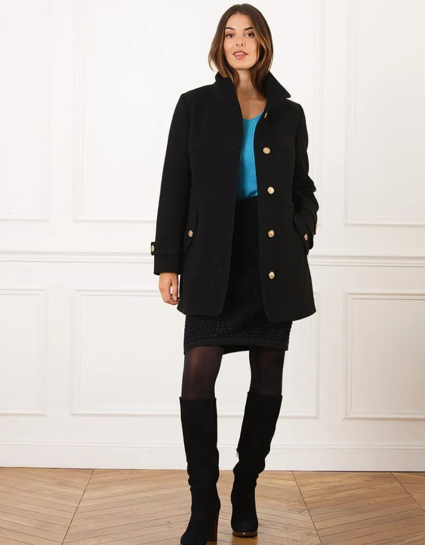 Manteau chic noir boutons