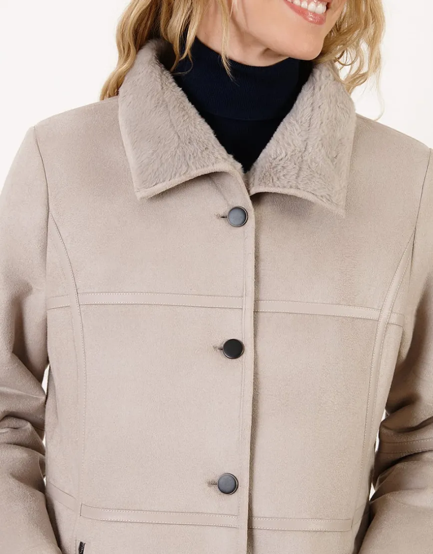 Manteau peau lainée taupe