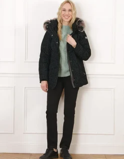 Parka noire pied de poule
