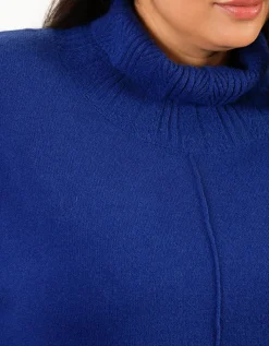 Pull chaud col roulé bleu