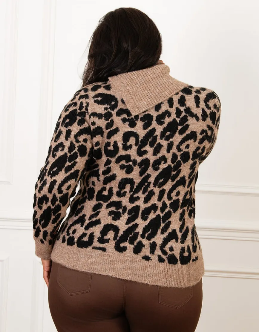Pull chaud marron léopard