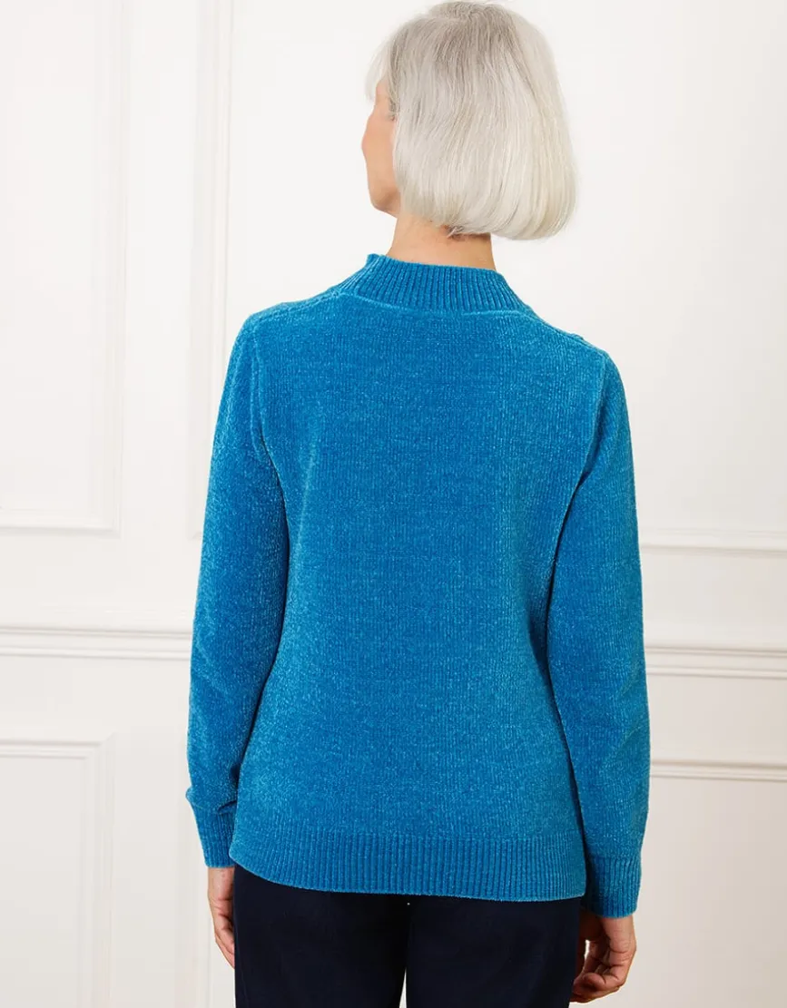Pull chenille bleu