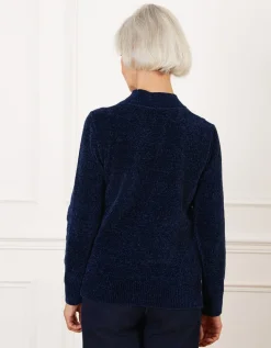 Pull chenille bleu marine