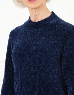 Pull chenille bleu marine