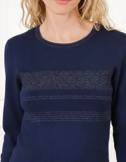 Pull col rond bleu marine
