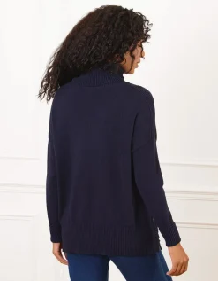 Pull col roulé marine
