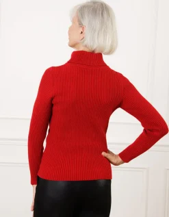 Pull col roulé rouge