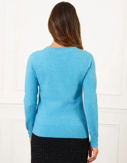 Pull col V laine bleu