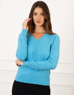 Pull col V laine bleu