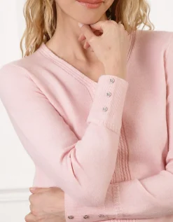 Pull col V laine rose