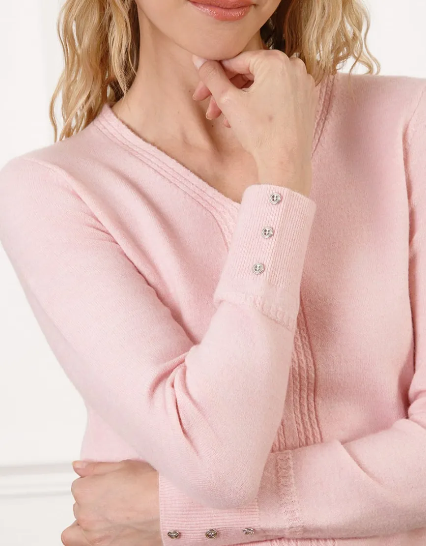 Pull col V laine rose