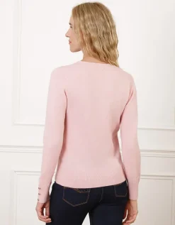 Pull col V laine rose