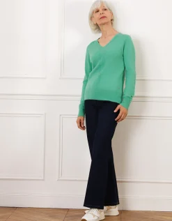 Pull col V laine vert