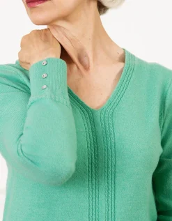 Pull col V laine vert
