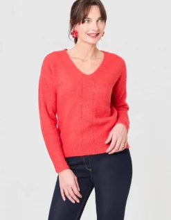 Pull col V rouge