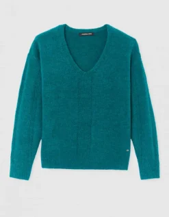 Pull col V vert émeraude