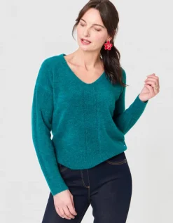 Pull col V vert émeraude