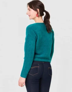 Pull col V vert émeraude