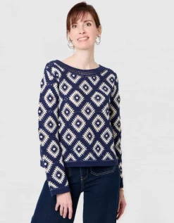 Pull crochet coton bleu