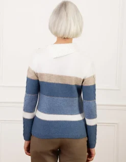 Pull duveteux bleu rayé