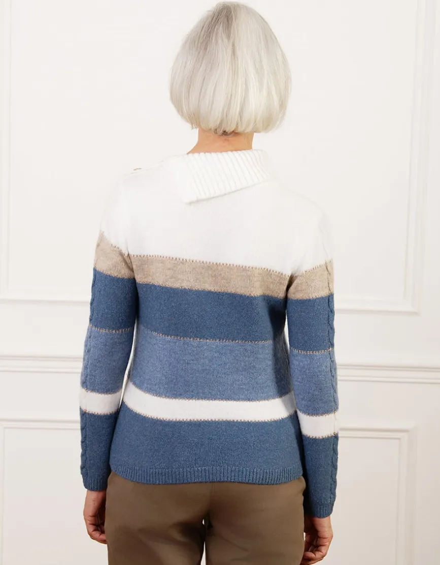 Pull duveteux bleu rayé