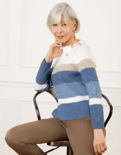 Pull duveteux bleu rayé