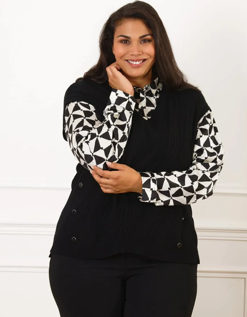 Pull 2 en 1 noir motif