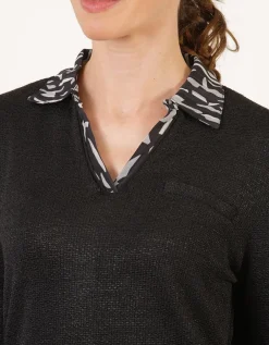 Pull 2 en 1 noir motif