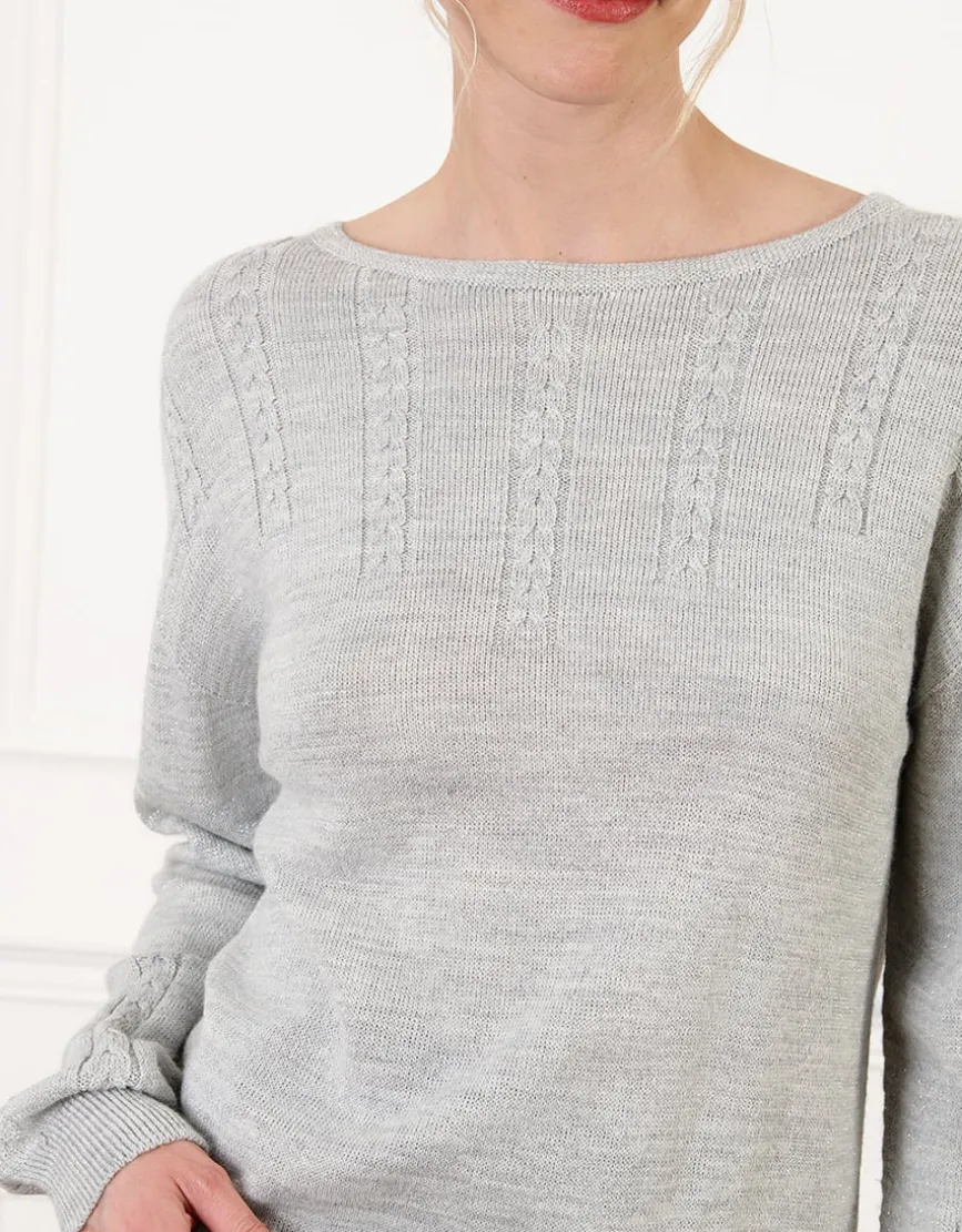 Pull laine torsades gris
