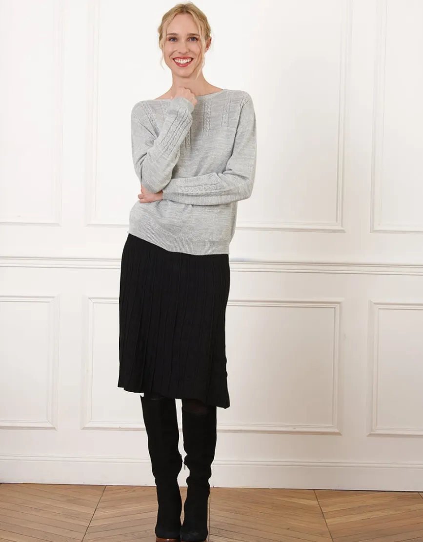 Pull laine torsades gris