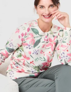 Pull motif floral écru