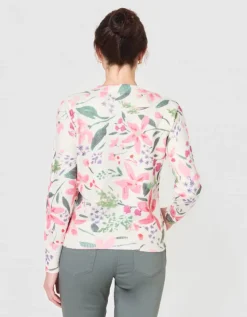 Pull motif floral écru
