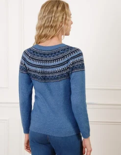 Pull motif jacquard bleu
