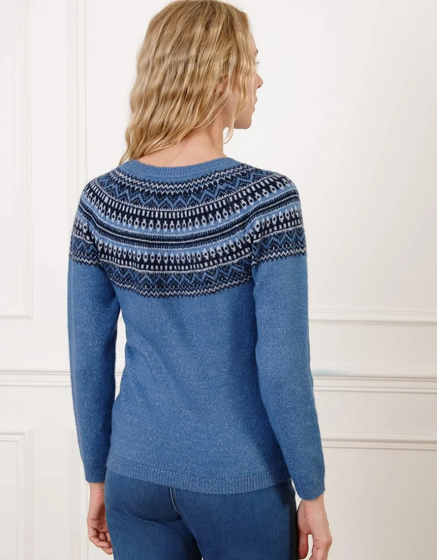 Pull motif jacquard bleu