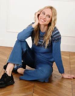 Pull motif jacquard bleu