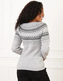 Pull motif jacquard gris