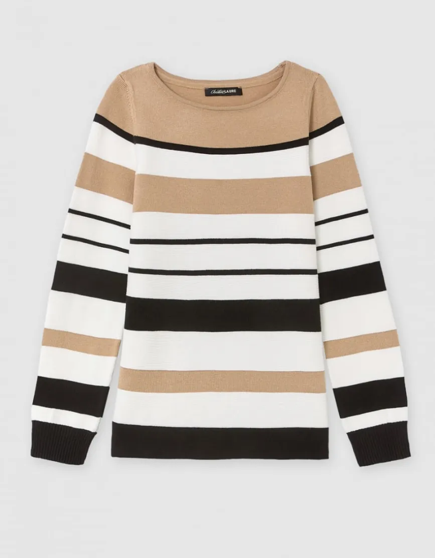 Pull rayures beige