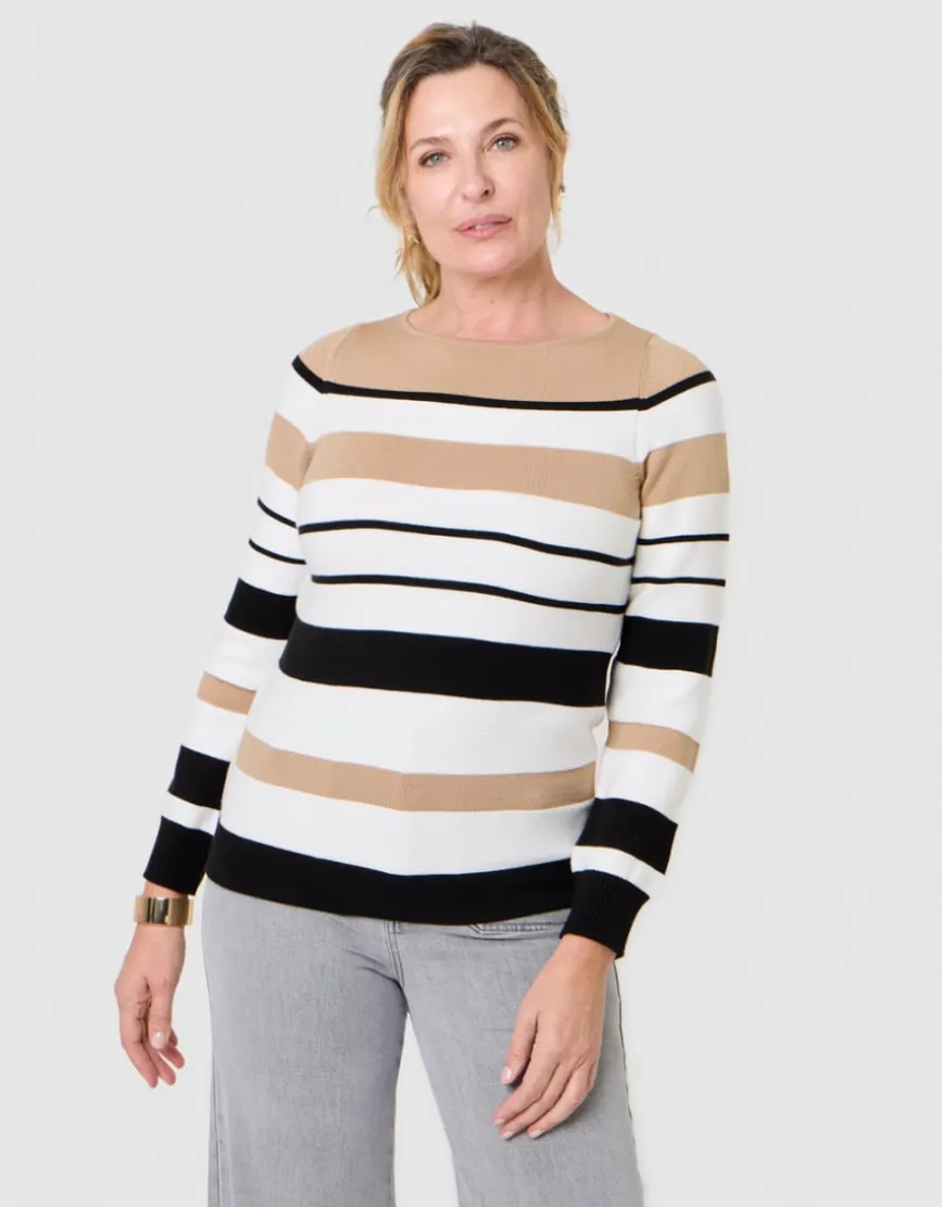 Pull rayures beige