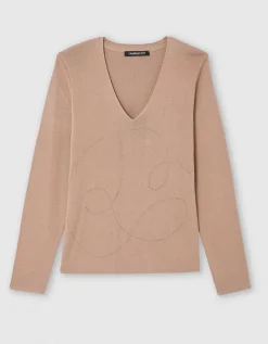 Pull strass beige camel