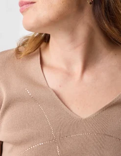 Pull strass beige camel