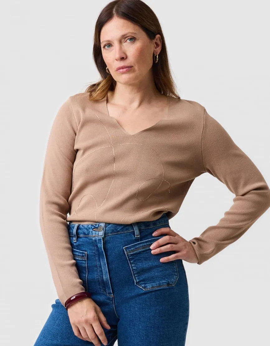 Pull strass beige camel