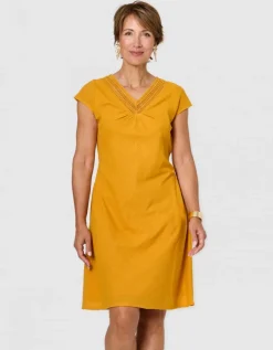 Robe gaze coton ocre