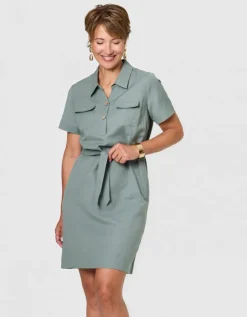 Robe lin coton vert kaki
