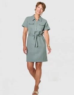 Robe lin coton vert kaki