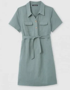 Robe lin coton vert kaki